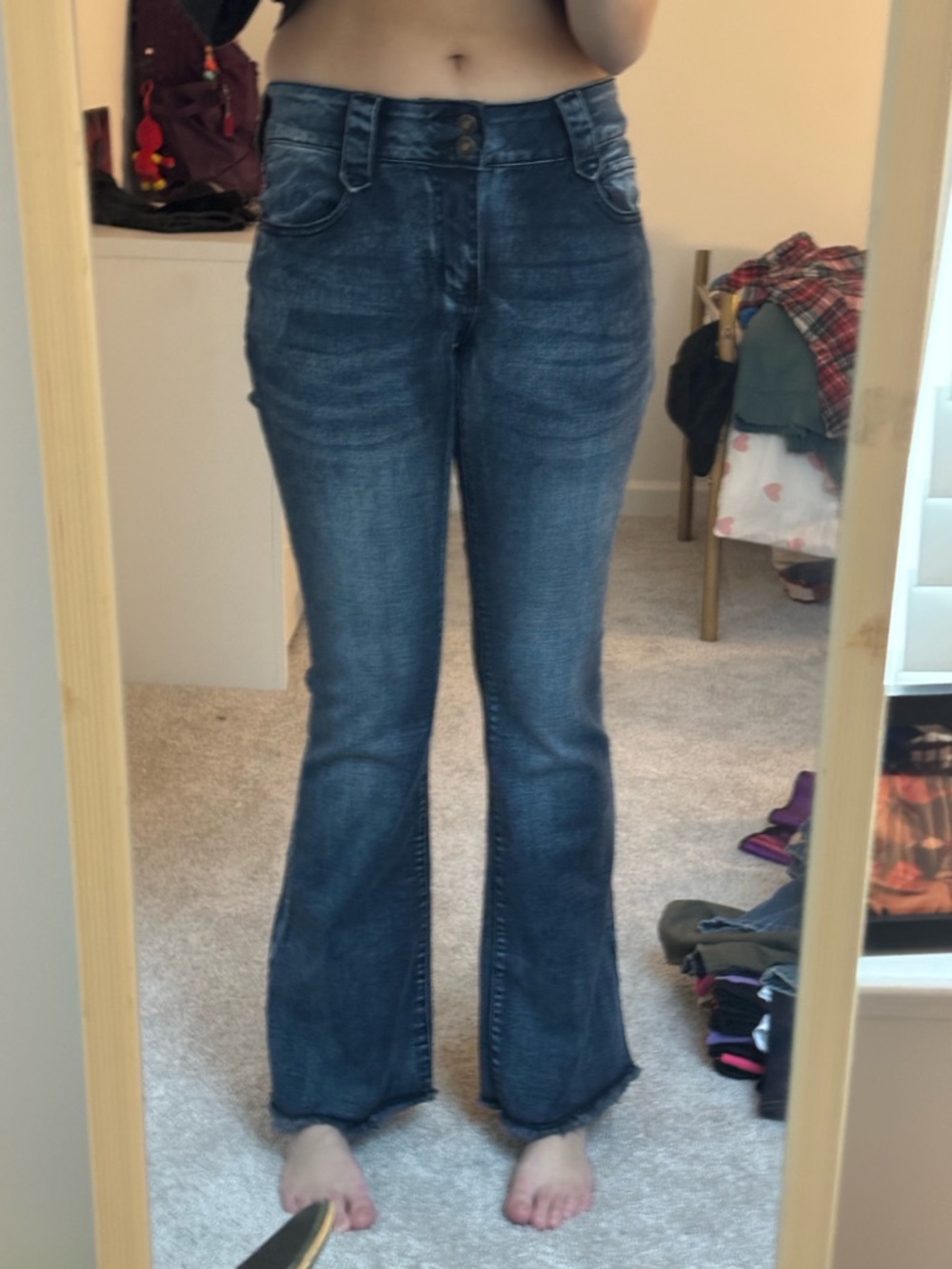 Mid-Rise Dark Blue Bootcut Jeans for Women